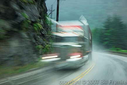 blurred transport truck