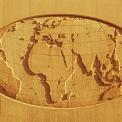 oval world map on side of building